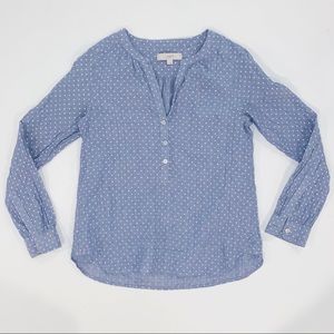 Loft Chambray Blue White Flowers Button Popover S